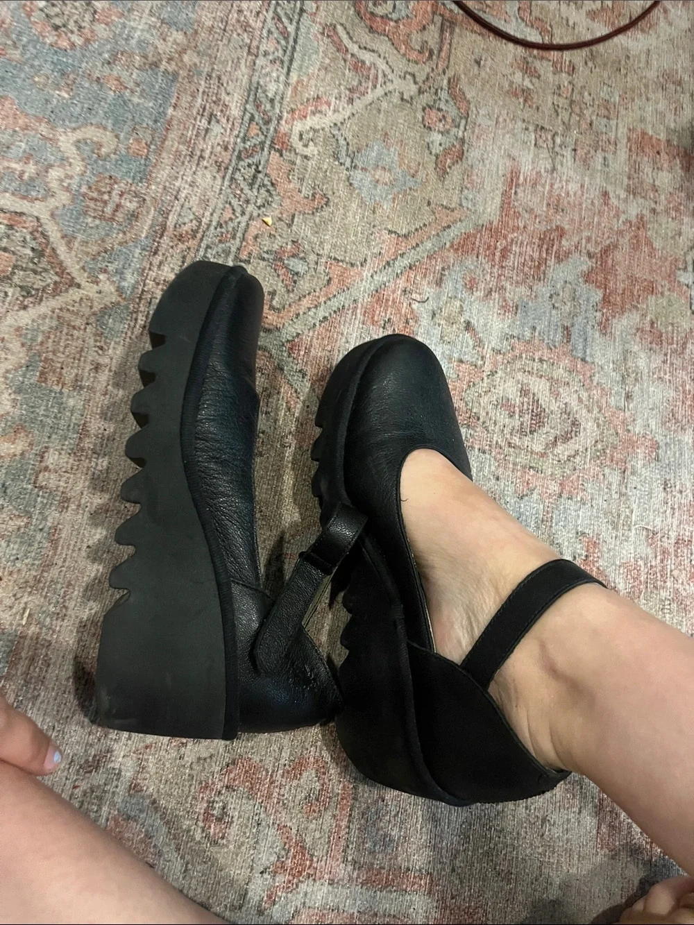 Fly London Black Leather Platform Mary Jane Shoes